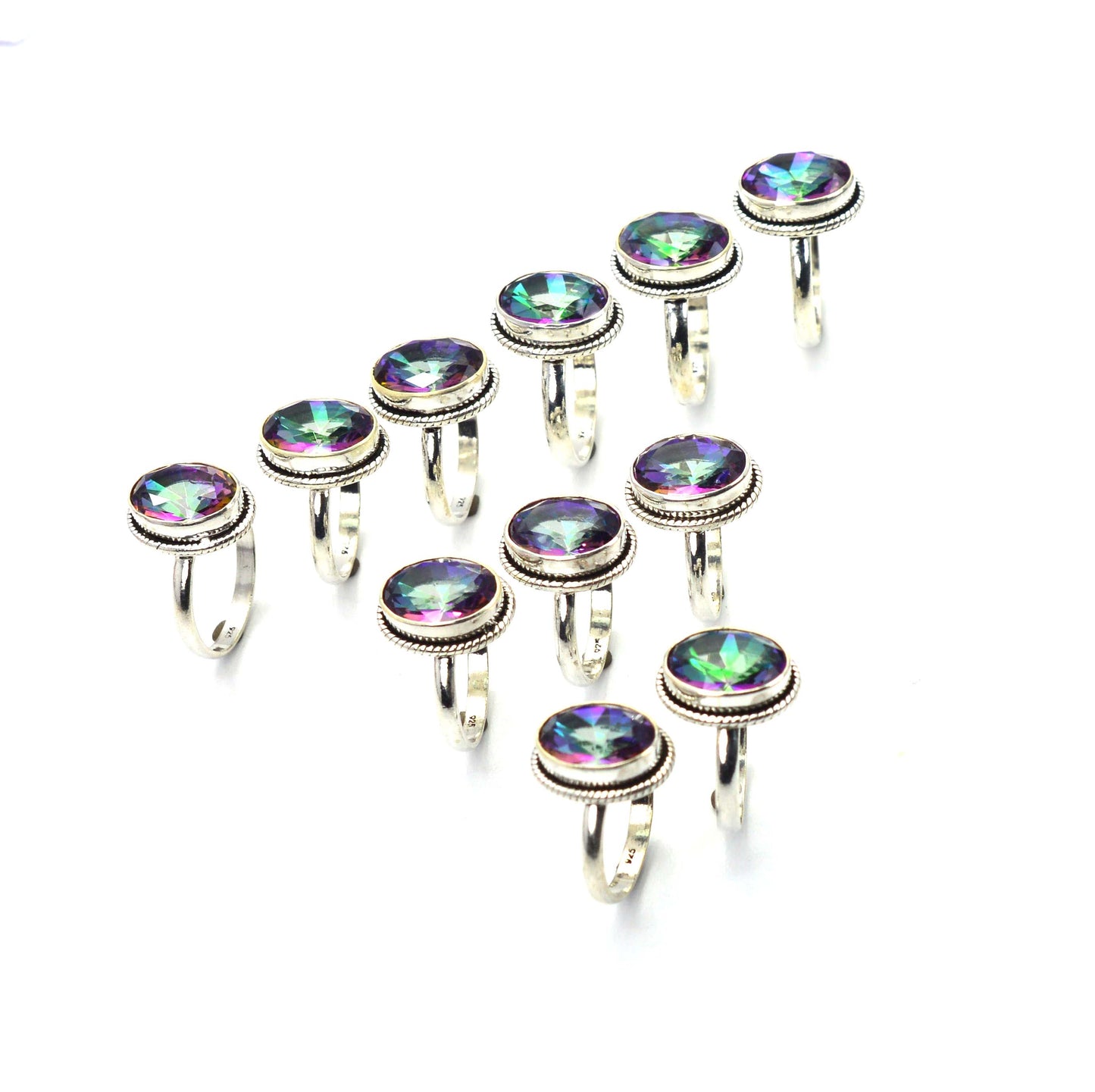 WHOLESALE 11PC 925 SOLID STERLING SILVER CUT MYSTIC TOPAZ RING LOT