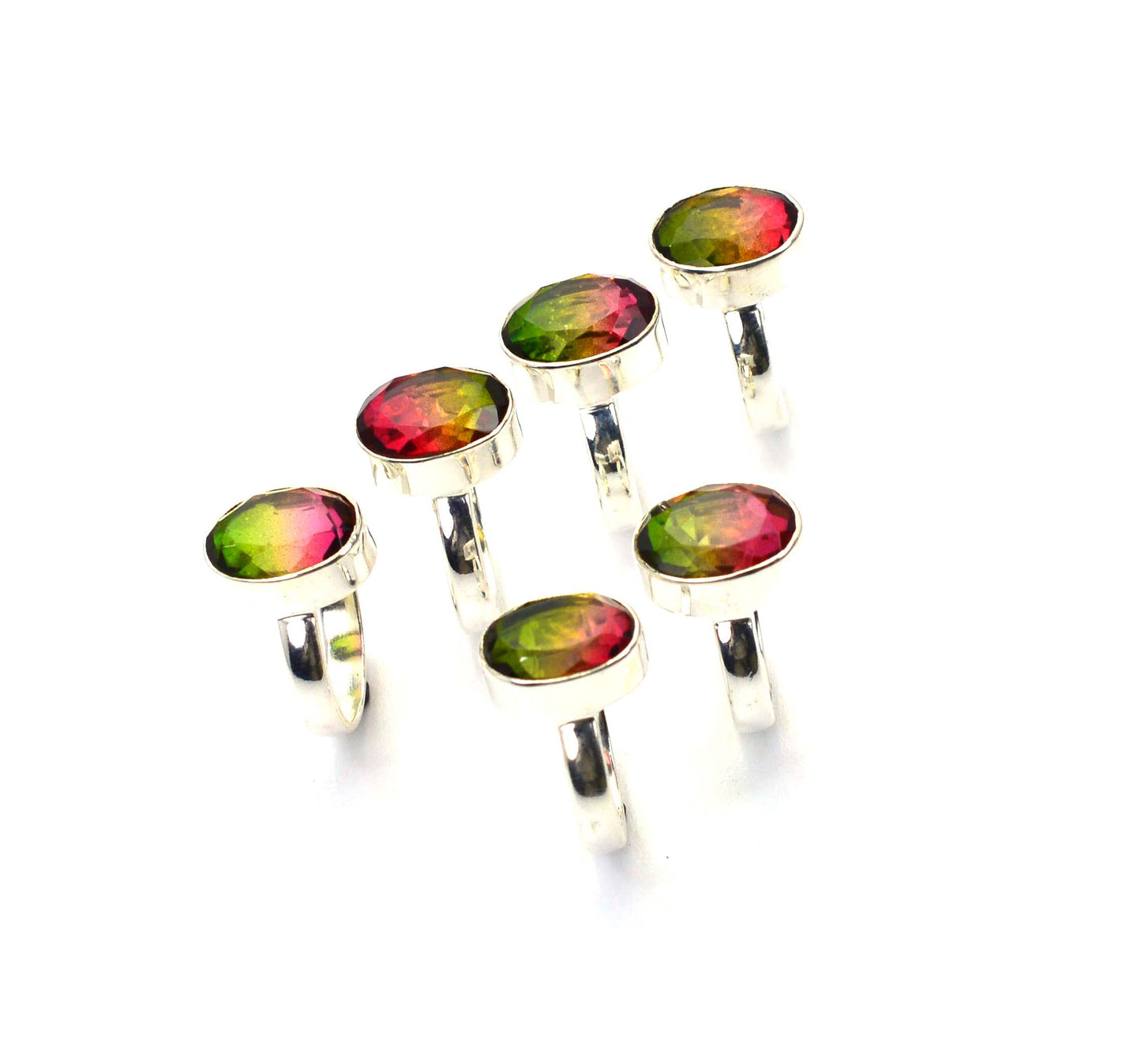 WHOLESALE 6PC 925 SOLID STERLING SILVER CUT WATERMELON QUARTZ RING LOT