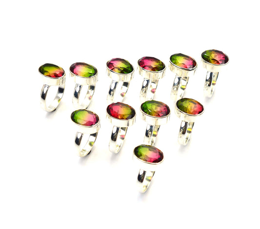 WHOLESALE 11PC 925 SOLID STERLING SILVER CUT WATERMELON QUARTZ RING LOT