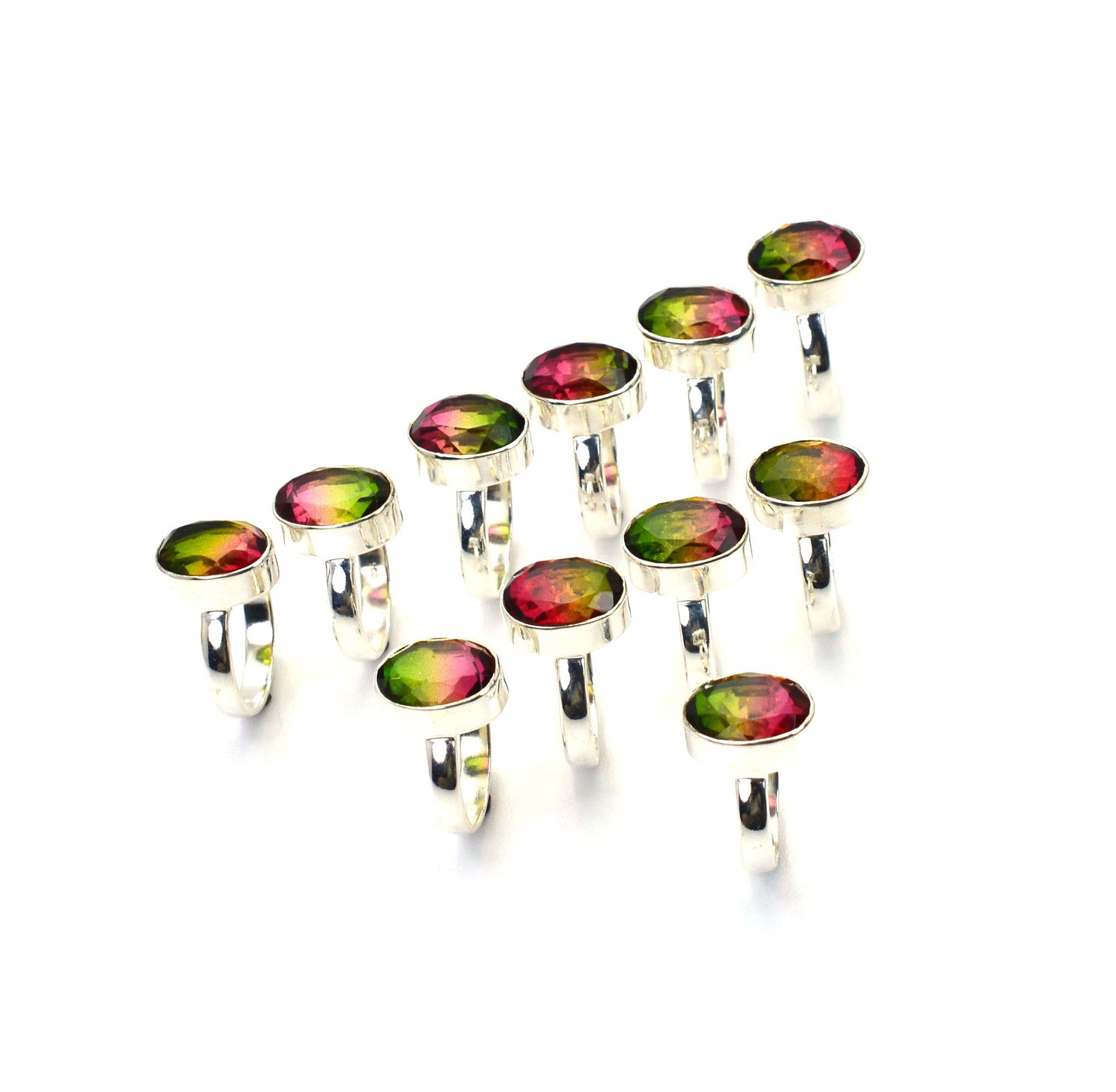 WHOLESALE 11PC 925 SOLID STERLING SILVER CUT WATERMELON QUARTZ RING LOT