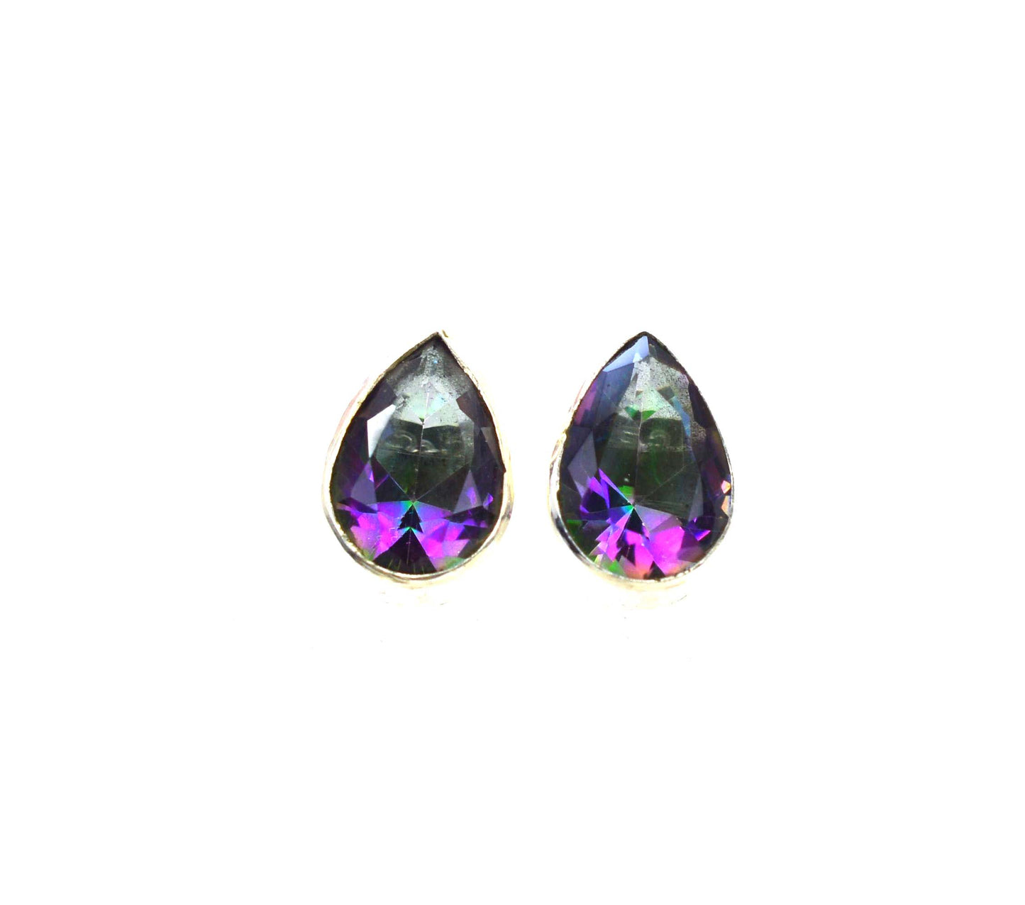 925 SOLID STERLING SILVER FACETED MYSTIC TOPAZ STUD EARRING