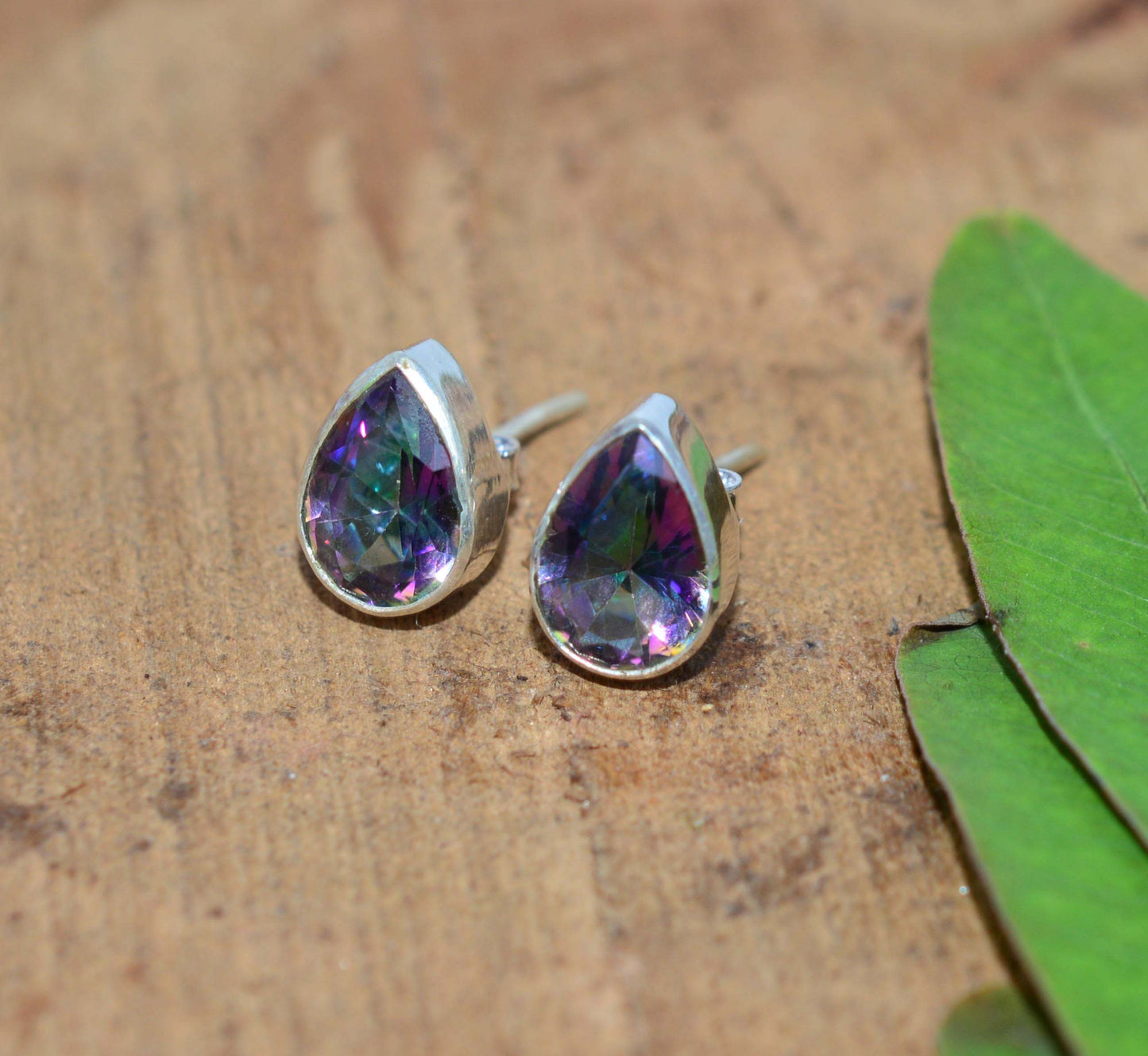 925 SOLID STERLING SILVER FACETED MYSTIC TOPAZ STUD EARRING