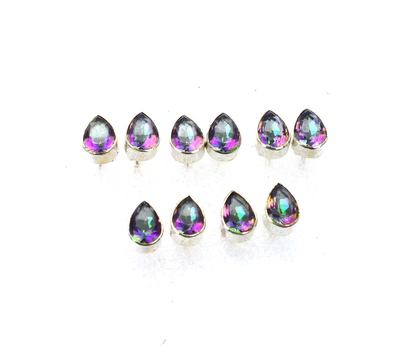 WHOLESALE 5PR 925 SOLID STERLING SILVER CUT MYSTIC TOPAZ STUD EARRING LOT