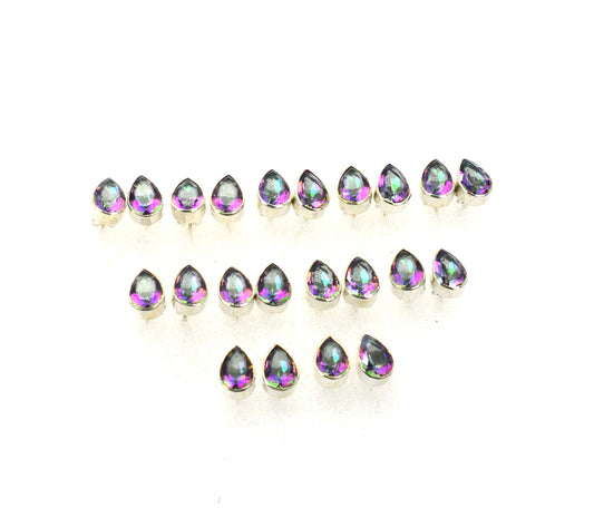WHOLESALE 11PR 925 SOLID STERLING SILVER CUT MYSTIC TOPAZ STUD EARRING LOT