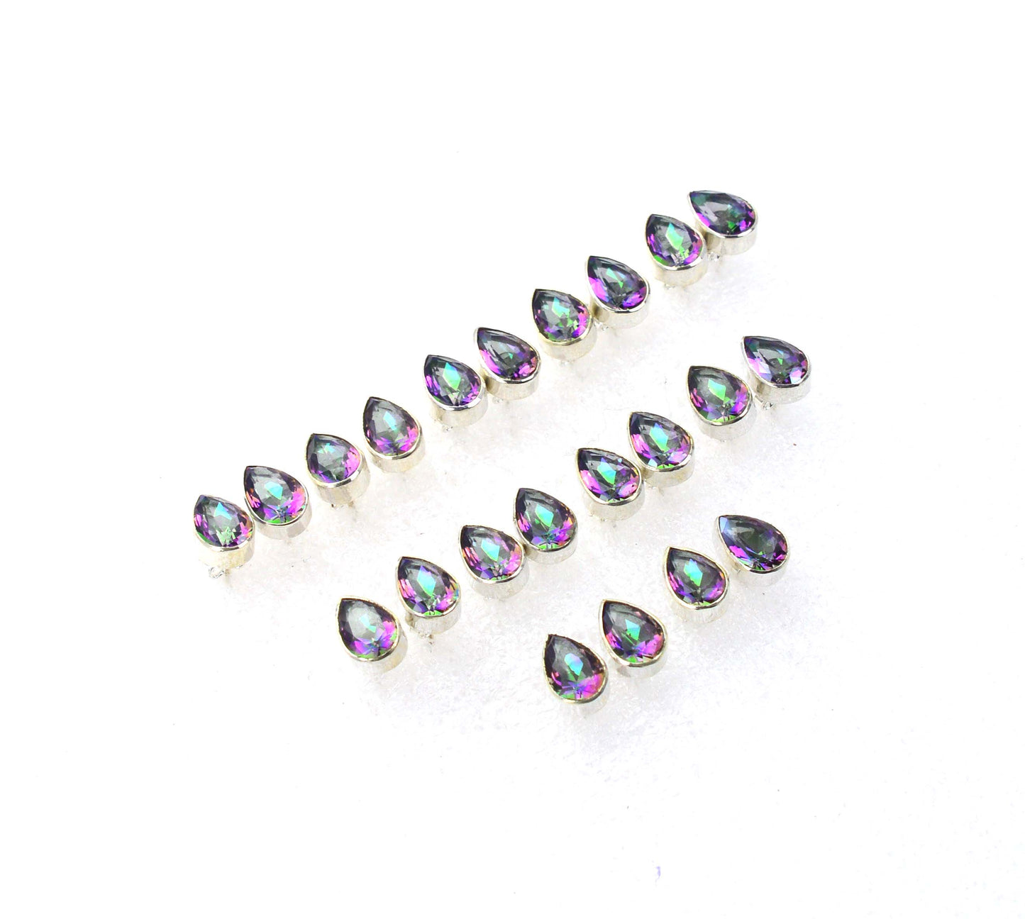 WHOLESALE 11PR 925 SOLID STERLING SILVER CUT MYSTIC TOPAZ STUD EARRING LOT