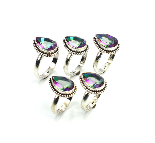 WHOLESALE 5PC 925 SOLID STERLING SILVER CUT MYSTIC TOPAZ RING LOT