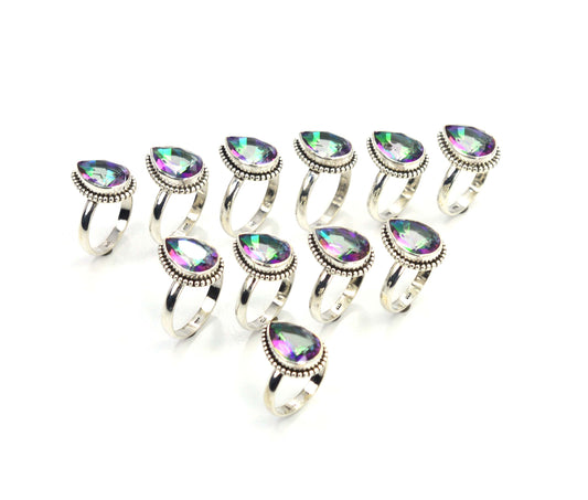 WHOLESALE 11PC 925 SOLID STERLING SILVER CUT MYSTIC TOPAZ RING LOT