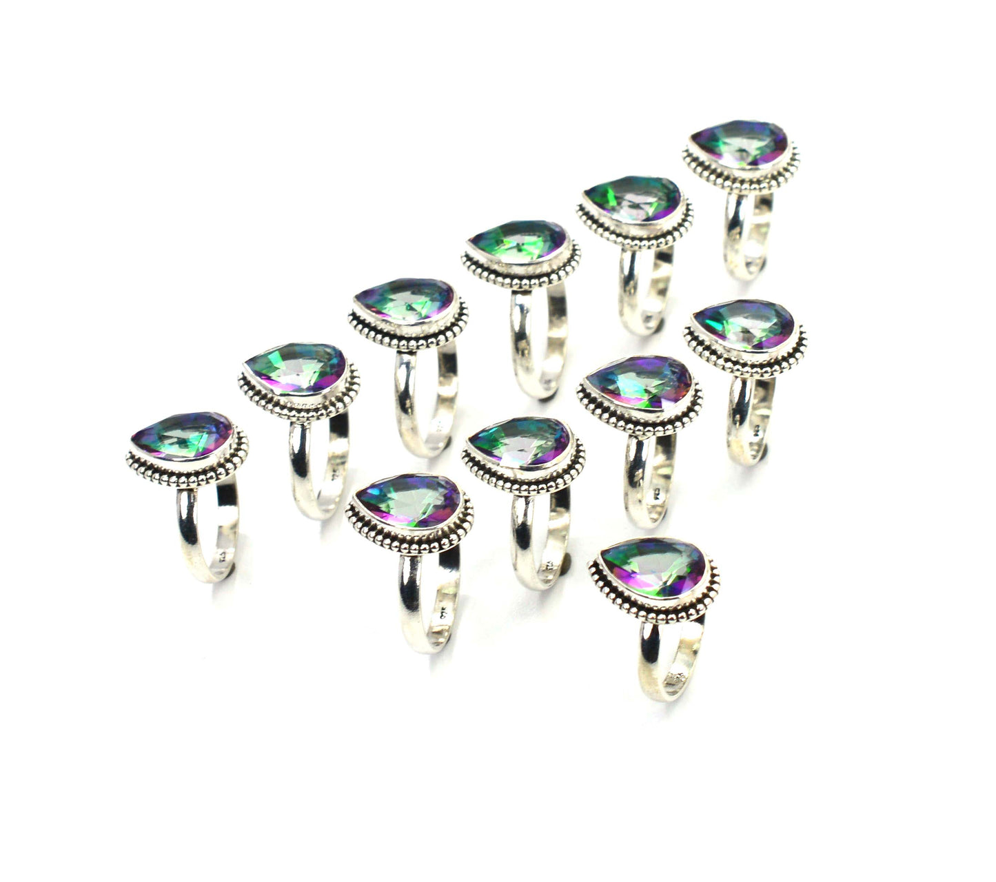WHOLESALE 11PC 925 SOLID STERLING SILVER CUT MYSTIC TOPAZ RING LOT
