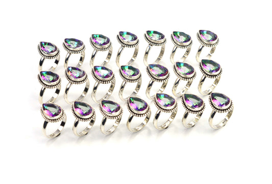 WHOLESALE 21PC 925 SOLID STERLING SILVER CUT MYSTIC TOPAZ RING LOT