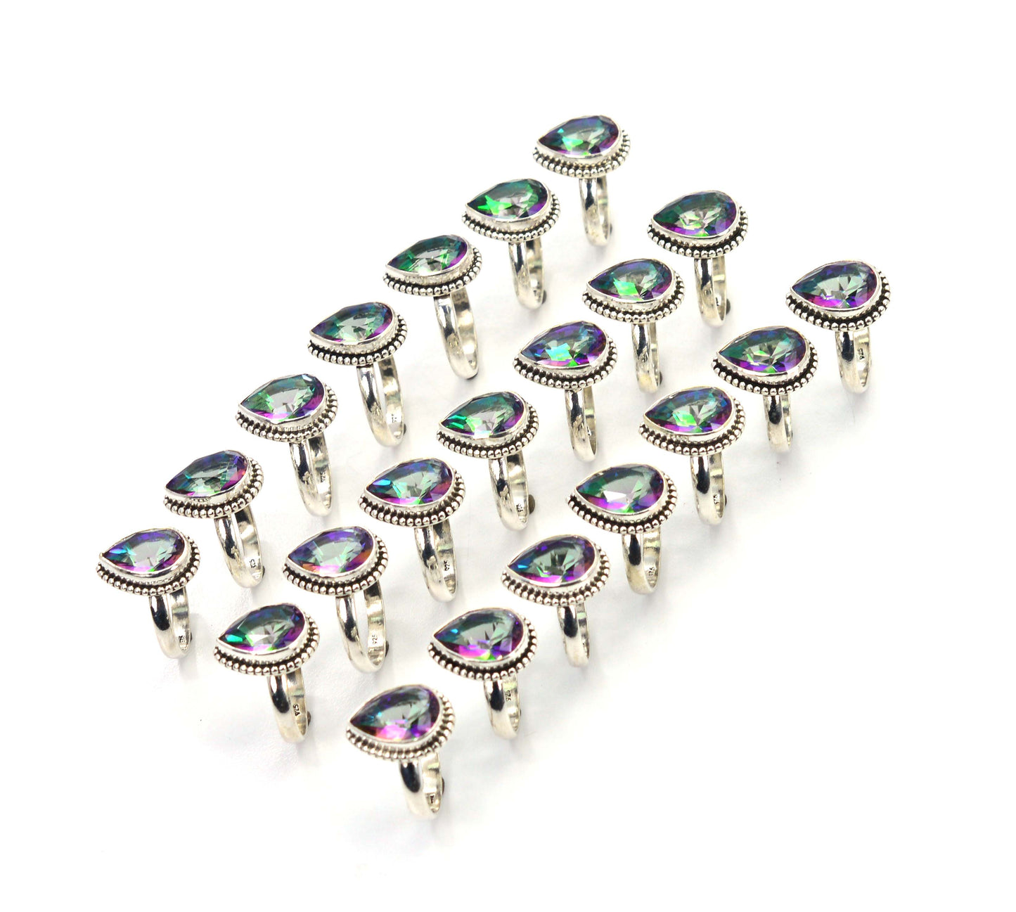 WHOLESALE 21PC 925 SOLID STERLING SILVER CUT MYSTIC TOPAZ RING LOT