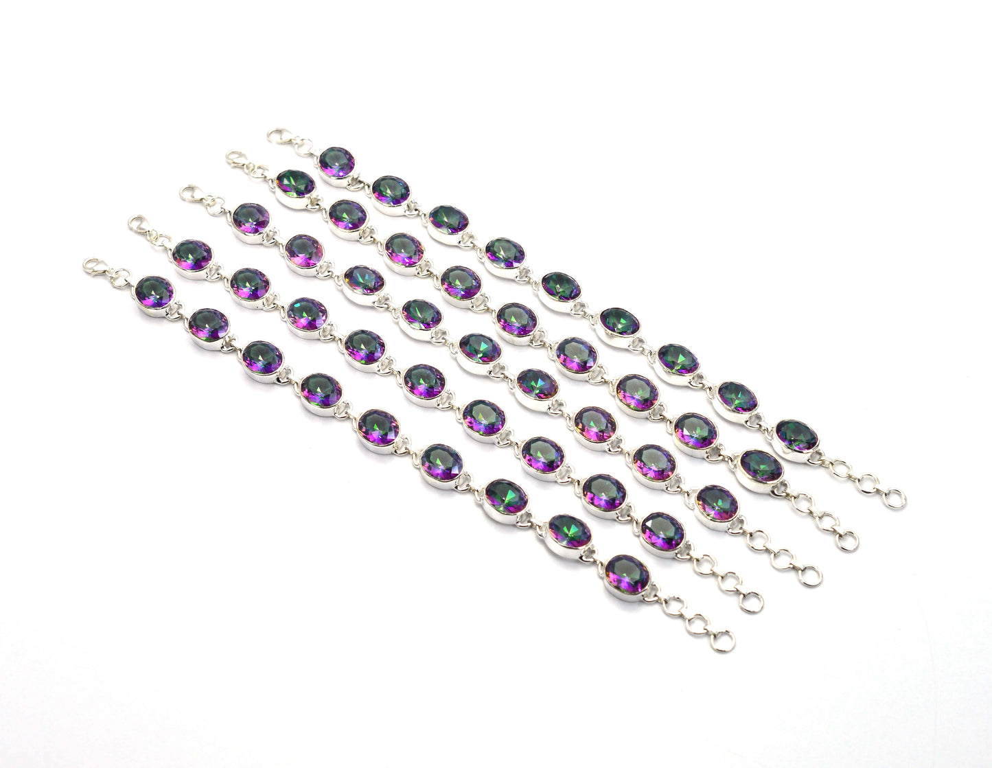 WHOLESALE 5PC 925 SOLID STERLING SILVER FACETED MYSTIC TOPAZ BRACELET LOT