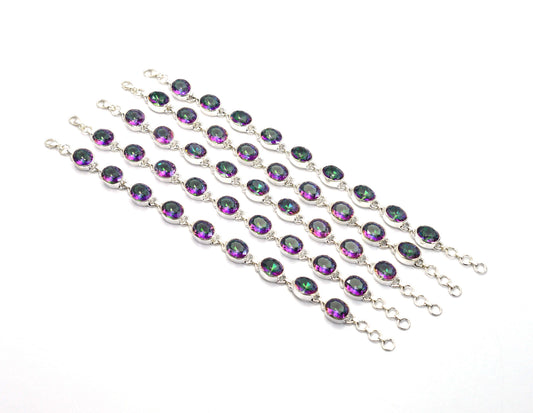 WHOLESALE 5PC 925 SOLID STERLING SILVER FACETED MYSTIC TOPAZ BRACELET LOT