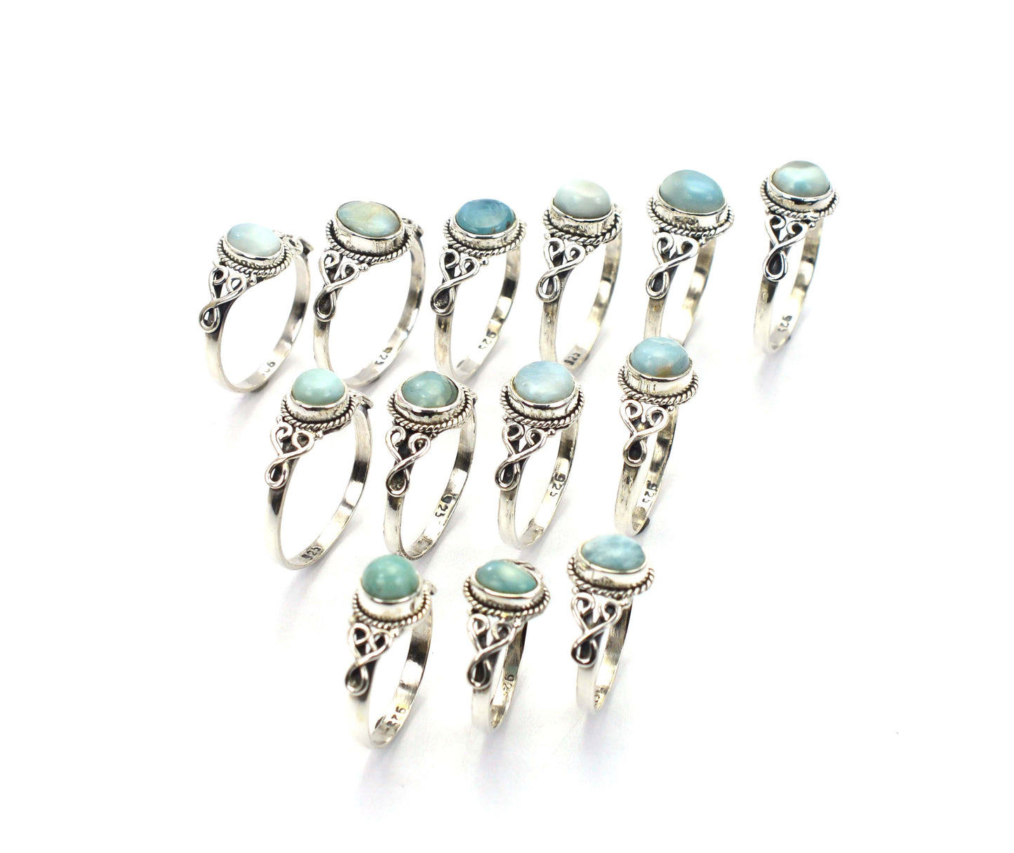 WHOLESALE 13PC 925 SOLID STERLING SILVER NATURAL BLUE LARIMAR RING LOT