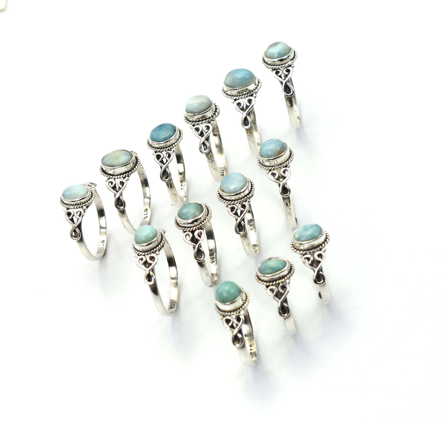 WHOLESALE 13PC 925 SOLID STERLING SILVER NATURAL BLUE LARIMAR RING LOT