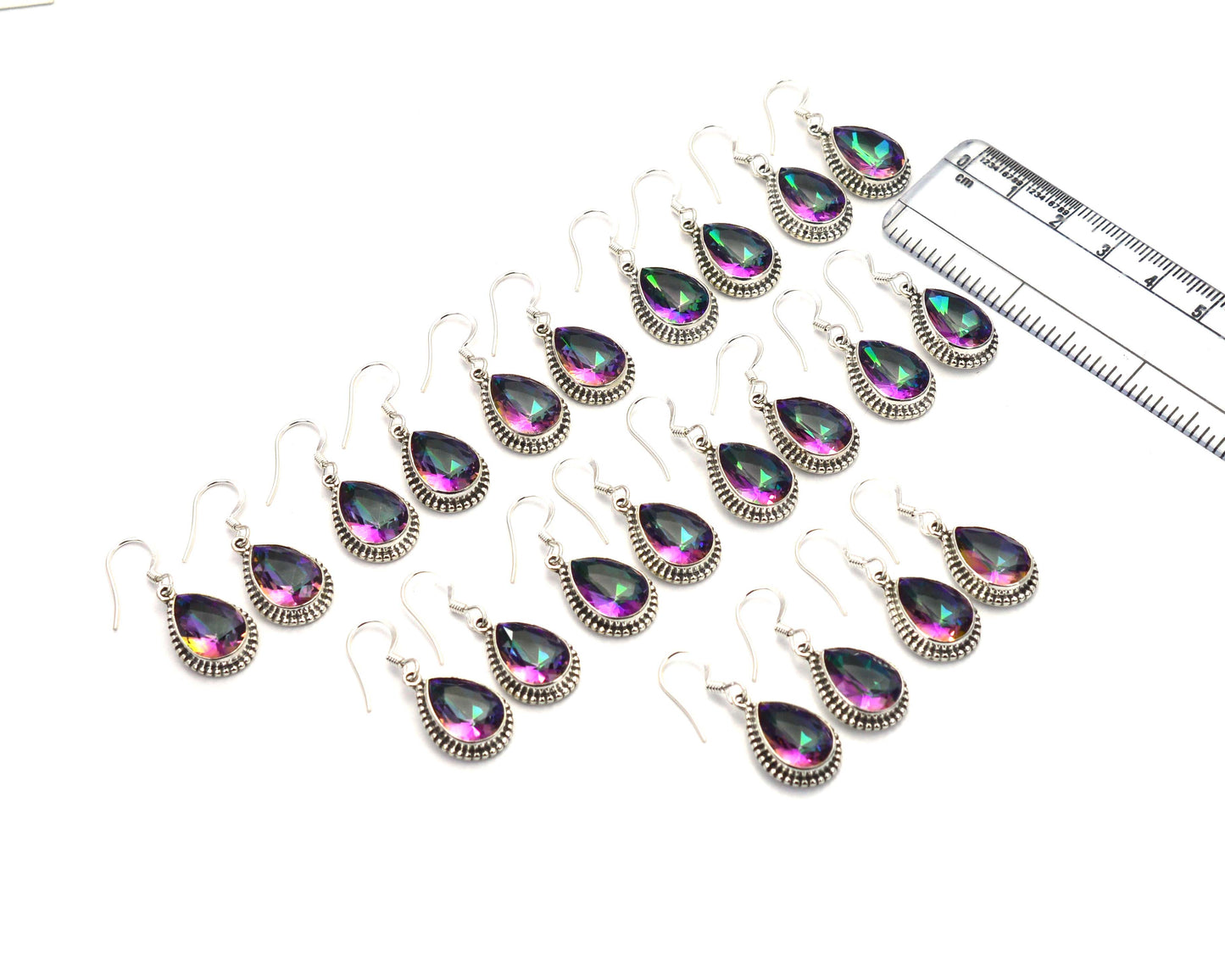 WHOLESALE 11PR 925 SOLID STERLING SILVER CUT MYSTIC TOPAZ HOOK EARRING LOT