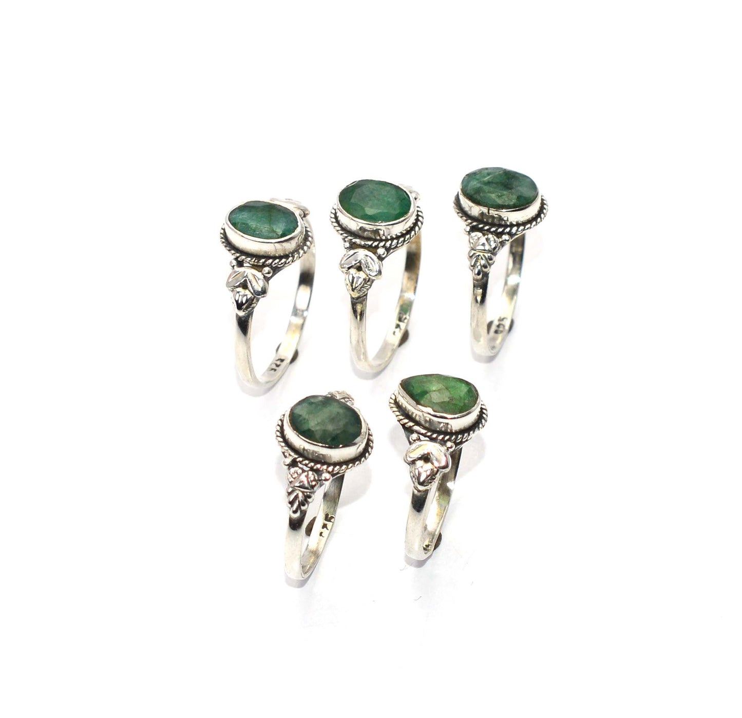 WHOLESALE 5PC 925 SOLID STERLING SILVER GREEN Simulated Emerald RING LOT