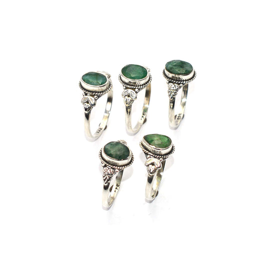 WHOLESALE 5PC 925 SOLID STERLING SILVER GREEN Simulated Emerald RING LOT