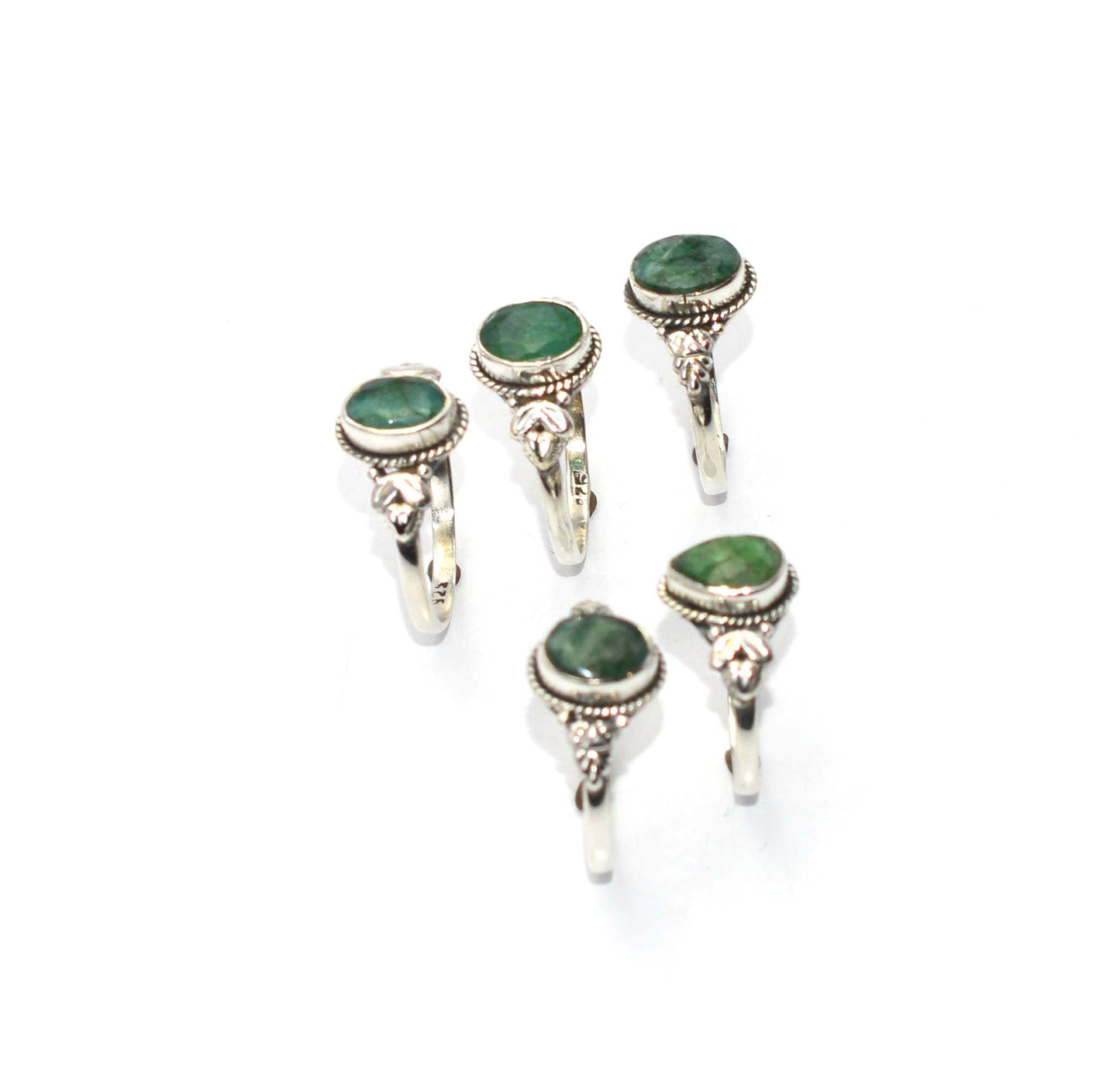 WHOLESALE 5PC 925 SOLID STERLING SILVER GREEN Simulated Emerald RING LOT