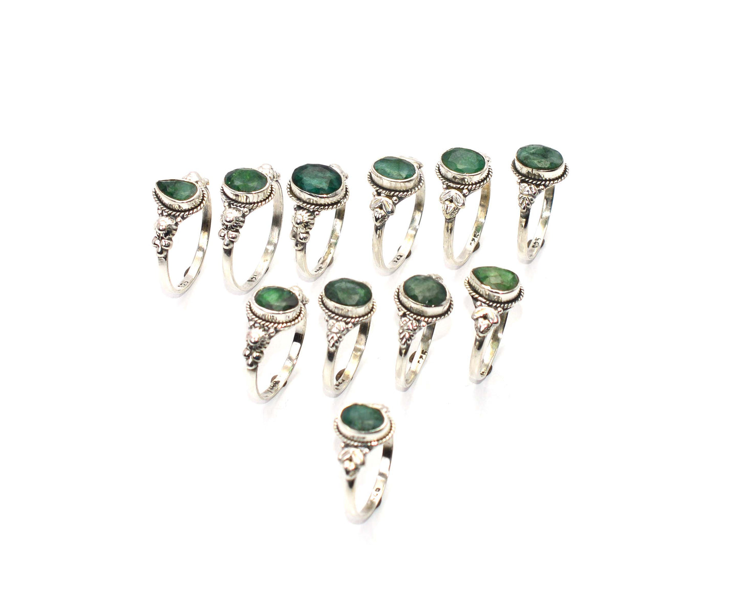 WHOLESALE 11PC 925 SOLID STERLING SILVER GREEN Simulated Emerald RING LOT