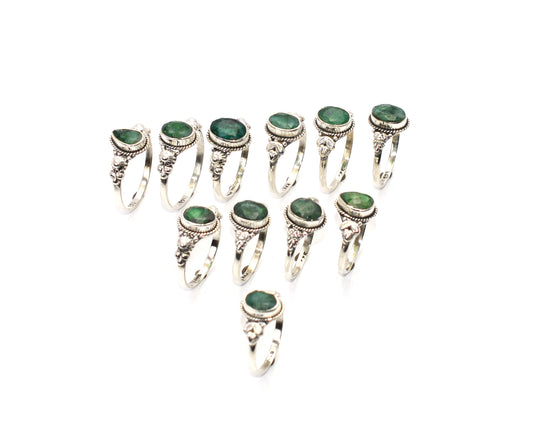 WHOLESALE 11PC 925 SOLID STERLING SILVER GREEN Simulated Emerald RING LOT