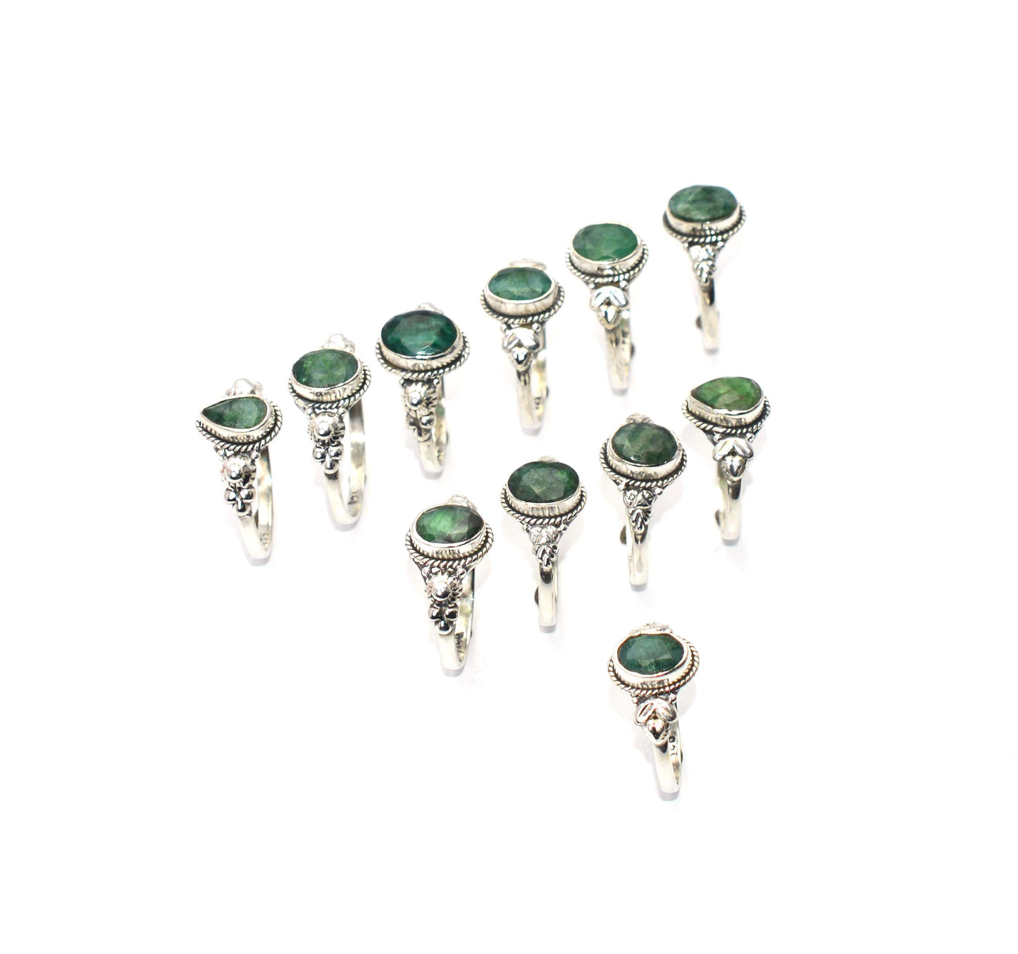 WHOLESALE 11PC 925 SOLID STERLING SILVER GREEN Simulated Emerald RING LOT