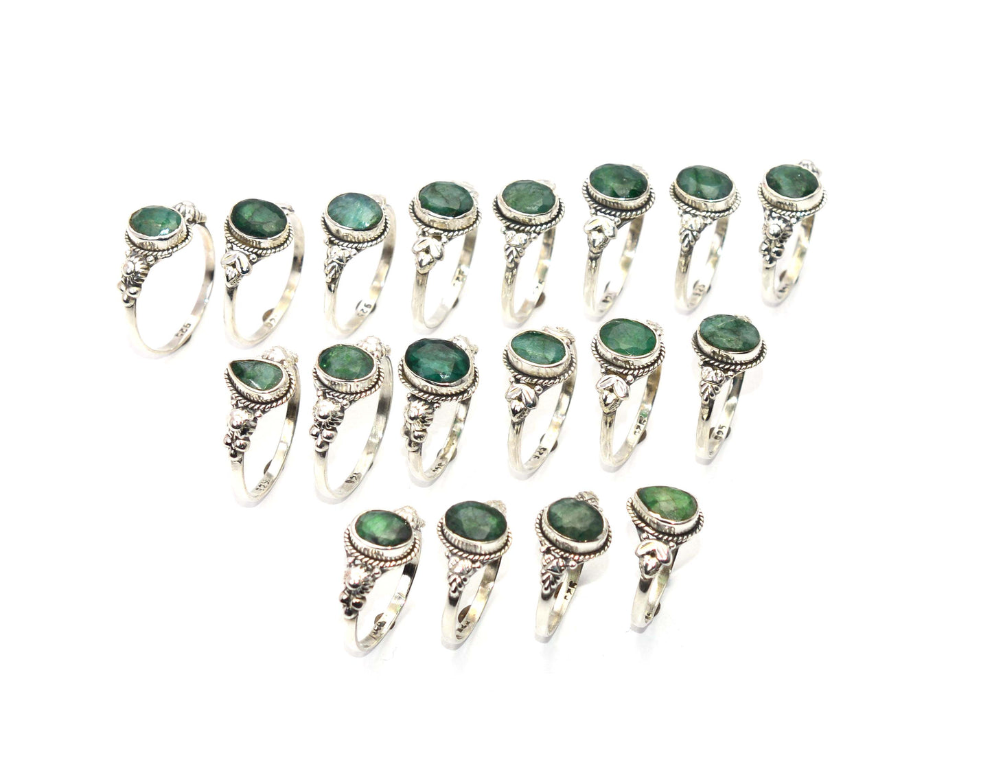 WHOLESALE 21PC 925 SOLID STERLING SILVER GREEN Simulated Emerald RING LOT