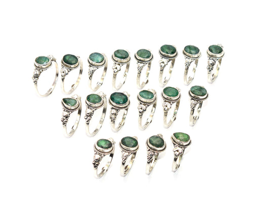 WHOLESALE 21PC 925 SOLID STERLING SILVER GREEN Simulated Emerald RING LOT
