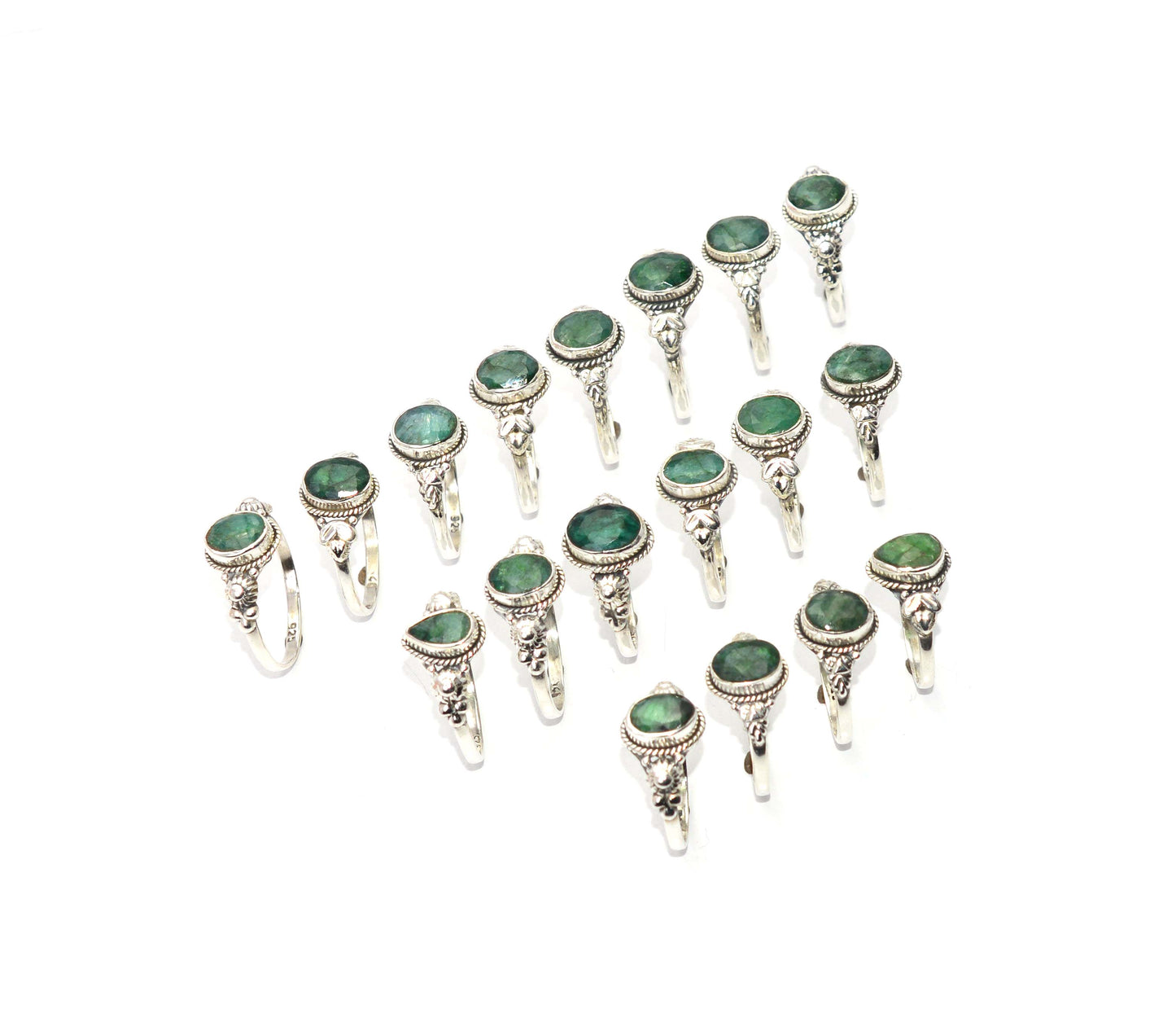 WHOLESALE 21PC 925 SOLID STERLING SILVER GREEN Simulated Emerald RING LOT