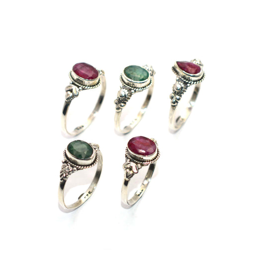 WHOLESALE 5PC 925 STERLING SILVER GREEN Simulated Emerald MIX RING LOT