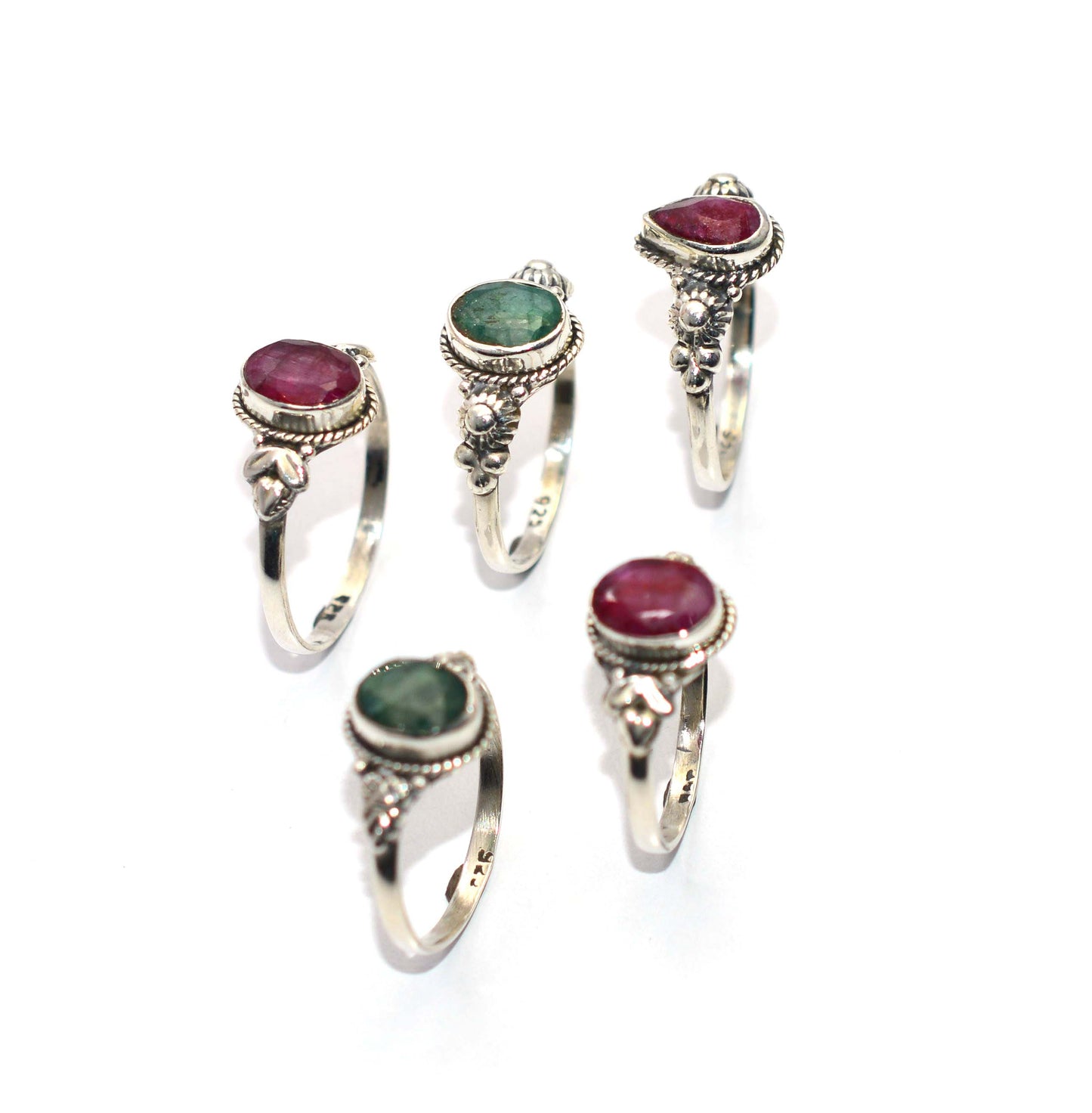 WHOLESALE 5PC 925 STERLING SILVER GREEN Simulated Emerald MIX RING LOT