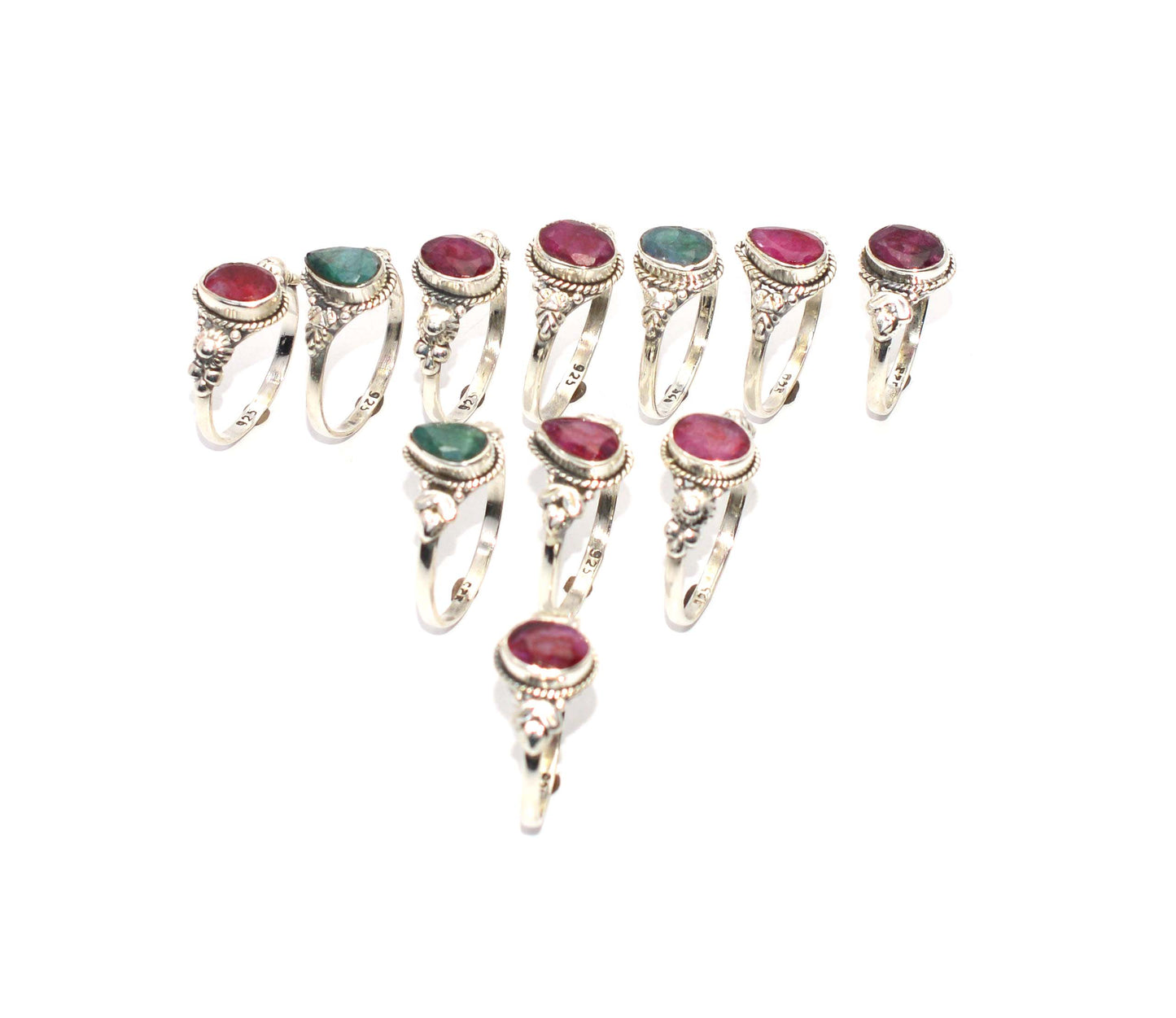 WHOLESALE 11PC 925 STERLING SILVER GREEN Simulated Emerald MIX RING LOT