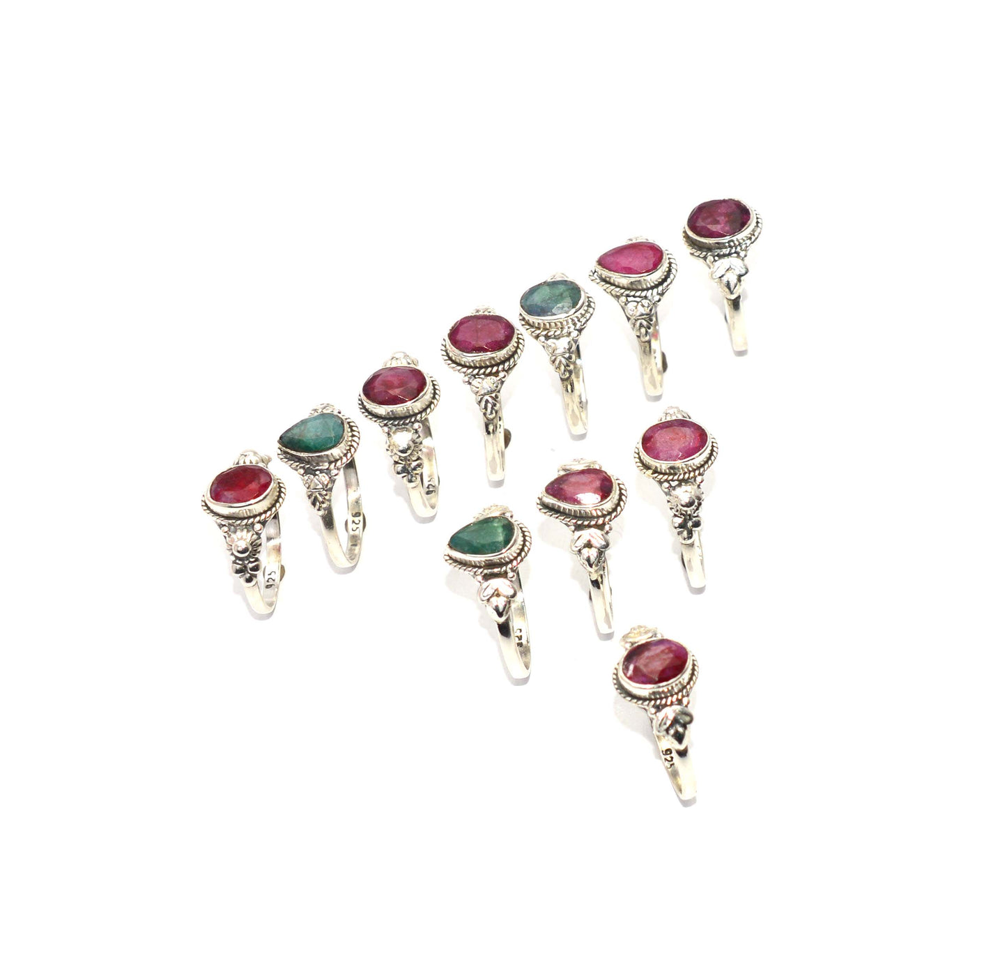 WHOLESALE 11PC 925 STERLING SILVER GREEN Simulated Emerald MIX RING LOT