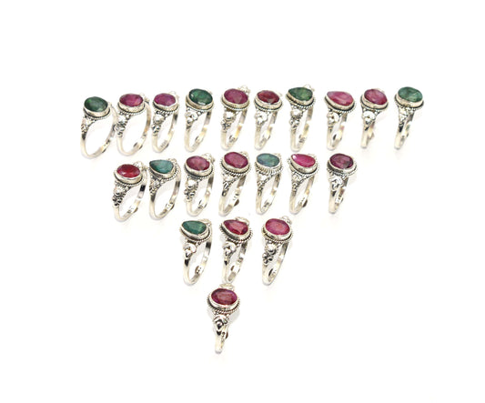 WHOLESALE 21PC 925 STERLING SILVER GREEN Simulated Emerald MIX RING LOT