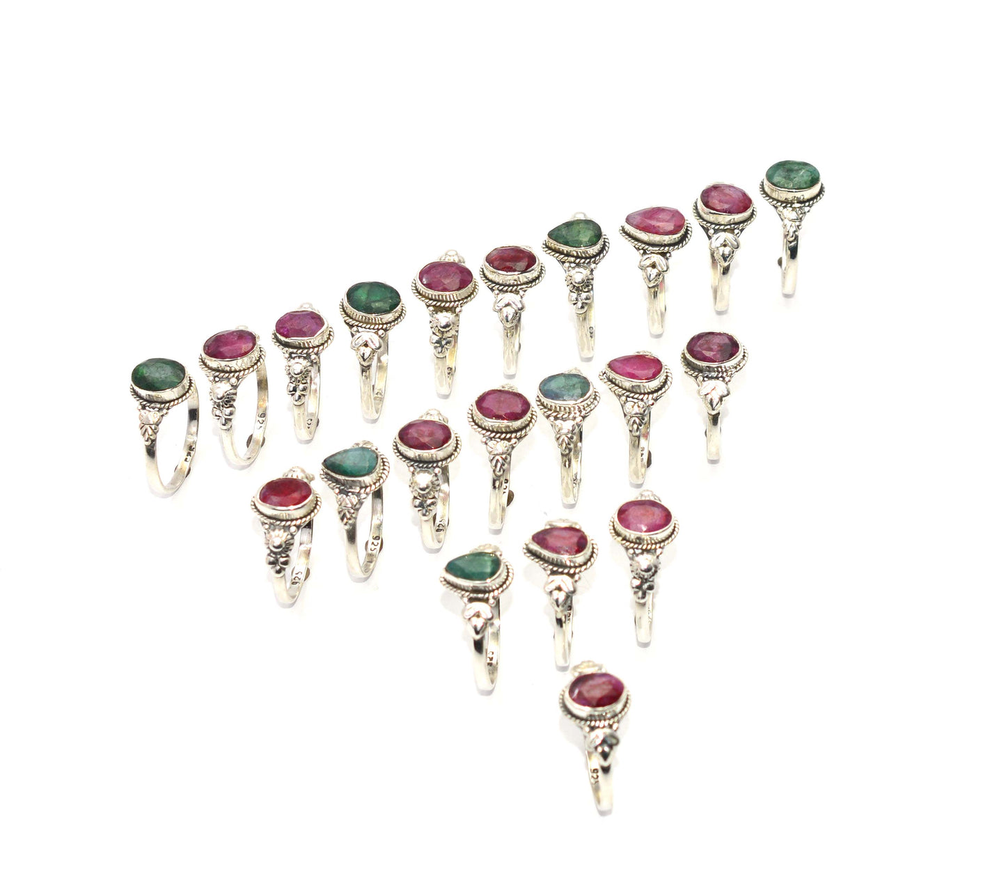 WHOLESALE 21PC 925 STERLING SILVER GREEN Simulated Emerald MIX RING LOT