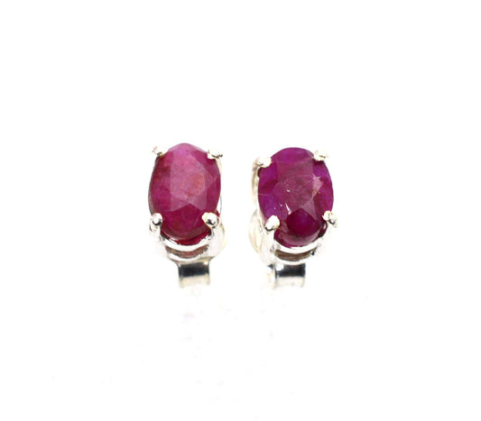 925 SOLID STERLING Simulated Ruby STUD EARRING