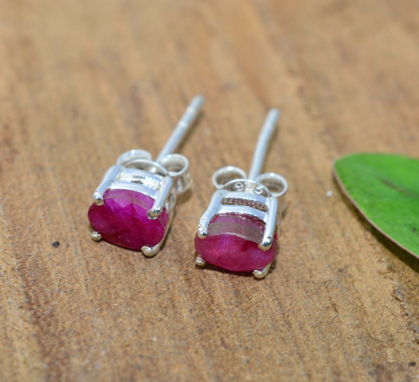 925 SOLID STERLING Simulated Ruby STUD EARRING