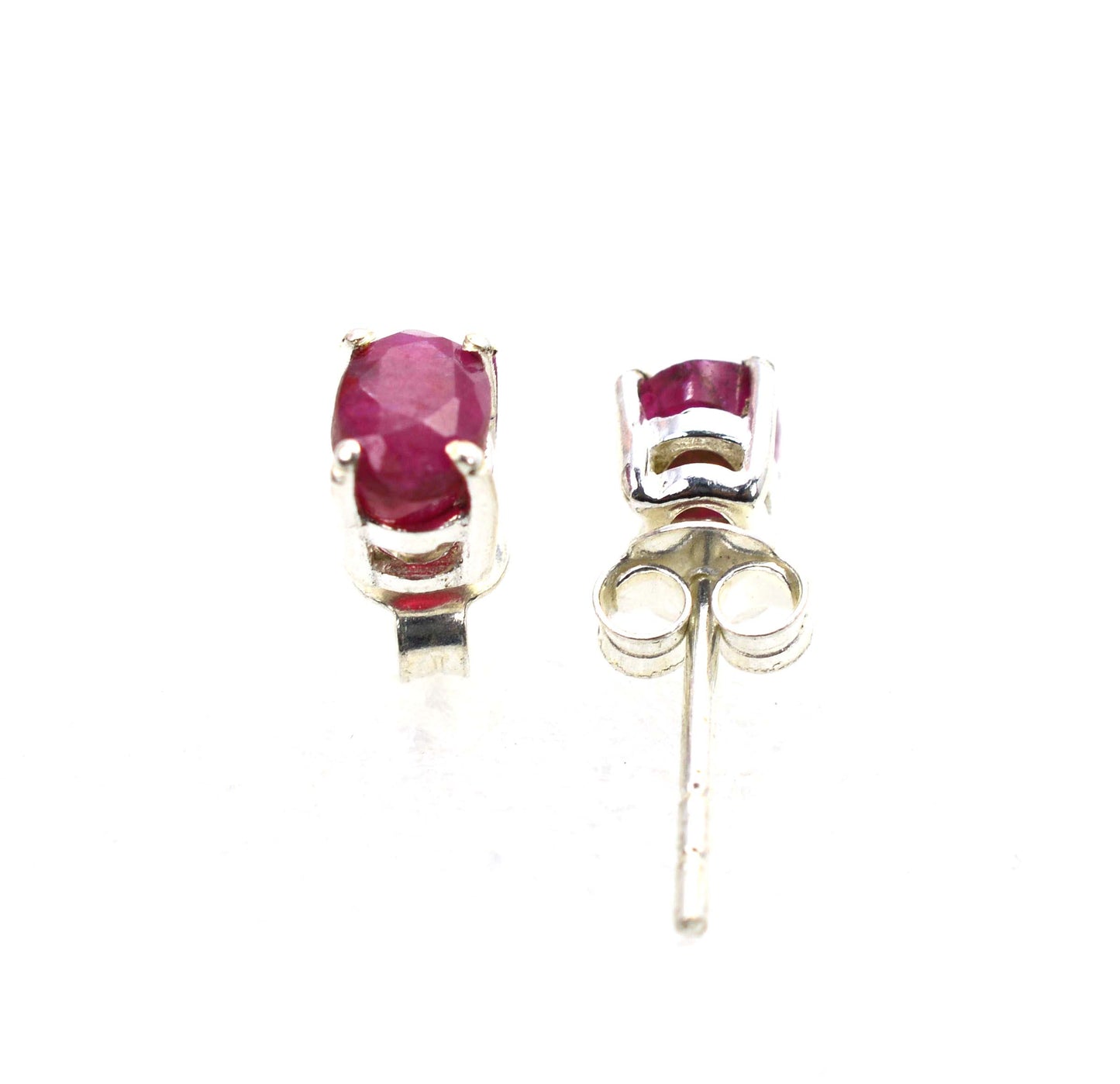 925 SOLID STERLING Simulated Ruby STUD EARRING