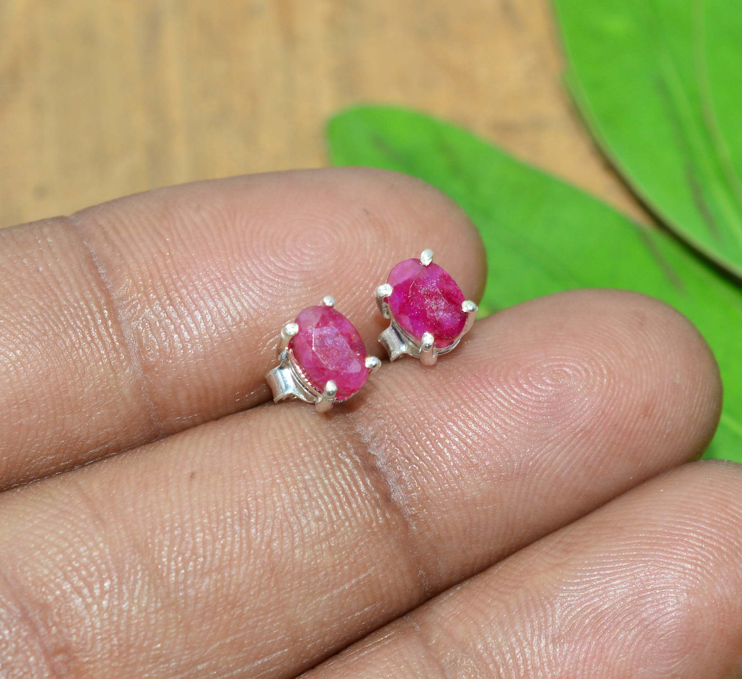 925 SOLID STERLING Simulated Ruby STUD EARRING