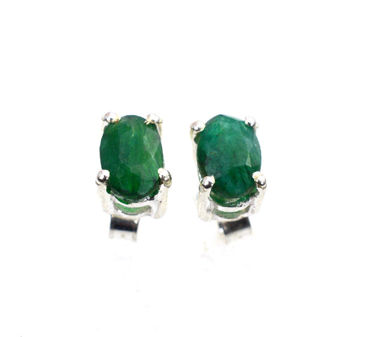 925 SOLID STERLING SILVER GREEN Simulated Emerald STUD EARRING LOT