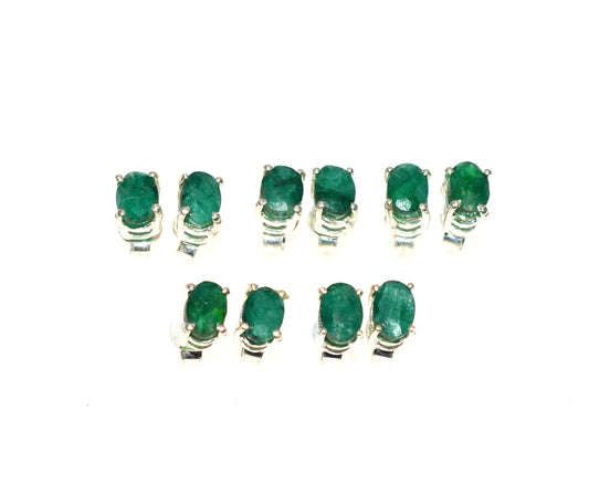 WHOLESALE 5PR 925STERLING SILVER GREEN Simulated Emerald STUD EARRING LOT