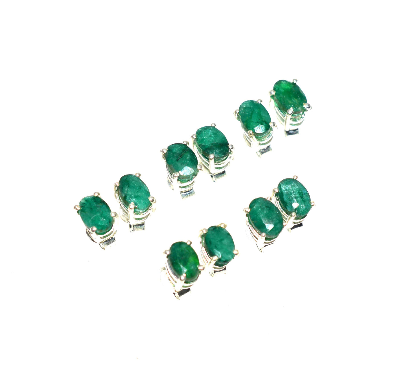 WHOLESALE 5PR 925STERLING SILVER GREEN Simulated Emerald STUD EARRING LOT
