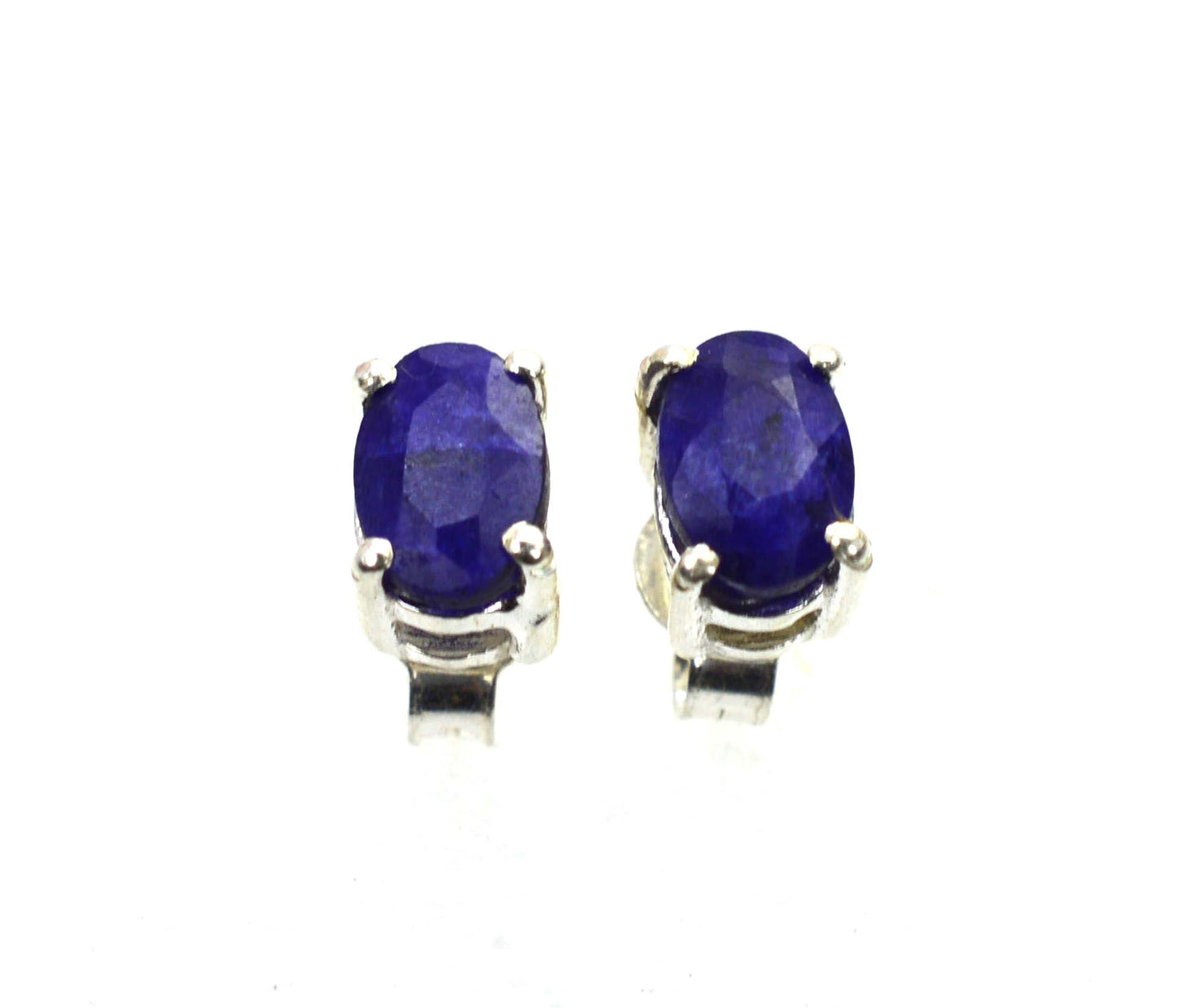 925 SOLID STERLING SILVER FACETED BLUE Simulated Sapphire STUD EARRING