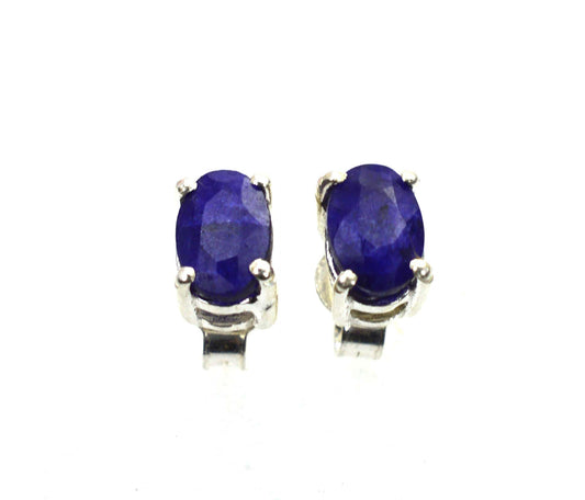 925 SOLID STERLING SILVER FACETED BLUE Simulated Sapphire STUD EARRING