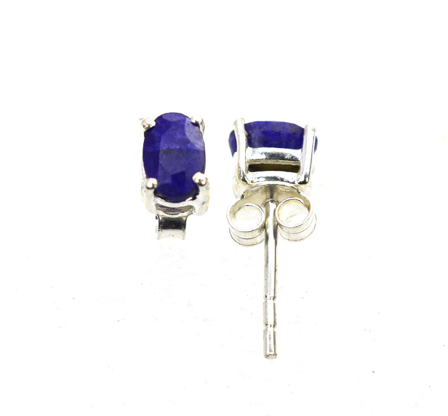 925 SOLID STERLING SILVER FACETED BLUE Simulated Sapphire STUD EARRING