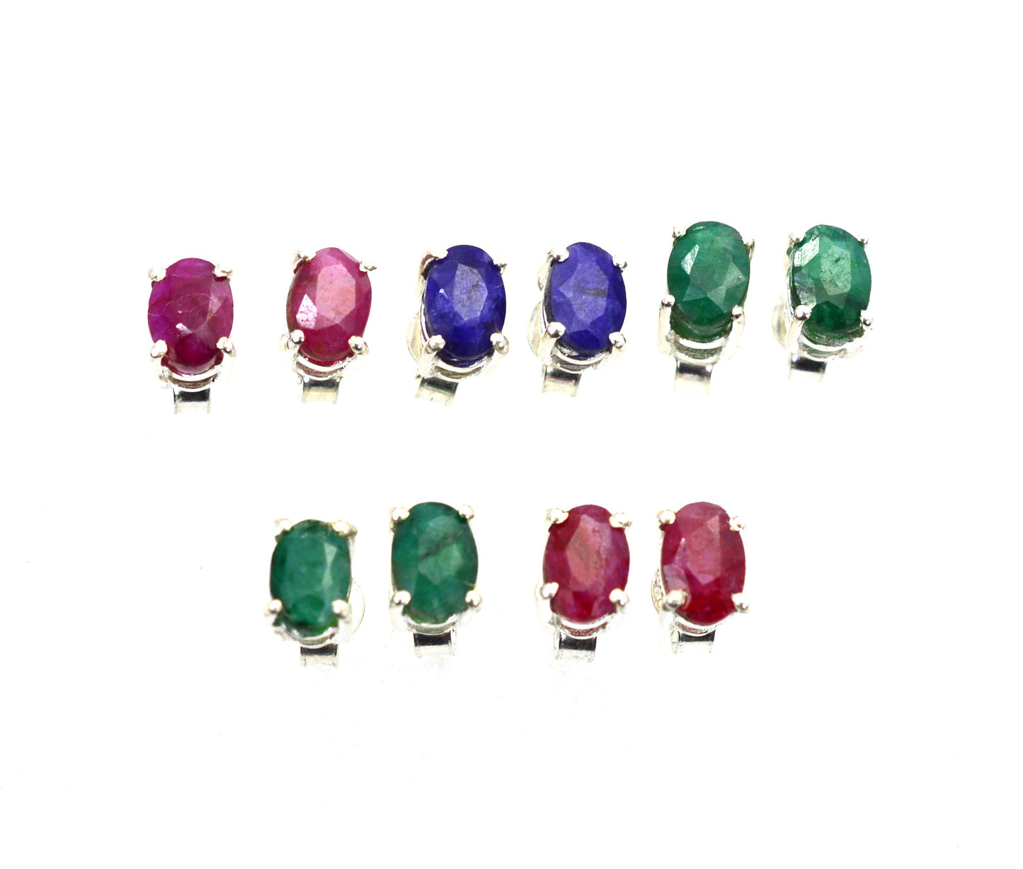 WHOLESALE 5PR 925 STERLING Simulated Ruby SAPPHIRE STUD EARRING LOT