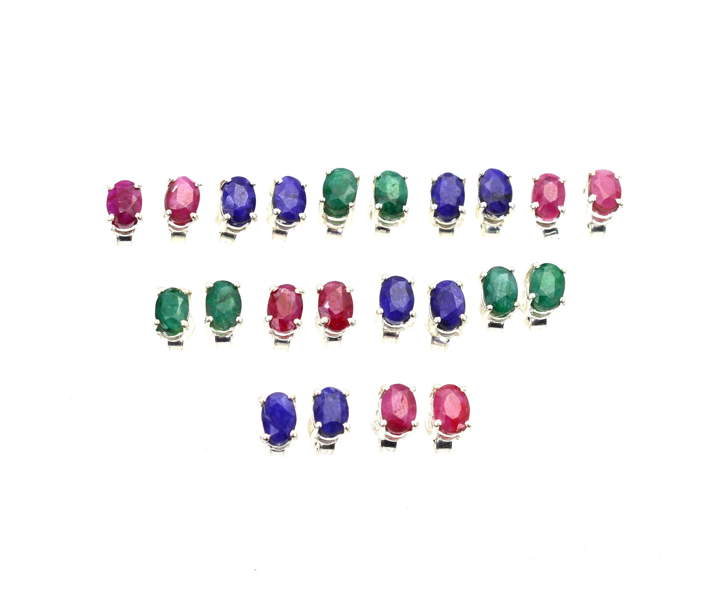 WHOLESALE 11PR 925 STERLING Simulated Ruby SAPPHIRE STUD EARRING LOT