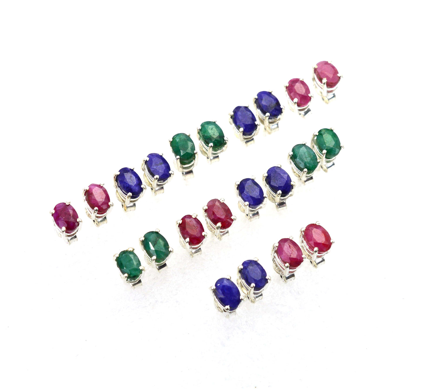 WHOLESALE 11PR 925 STERLING Simulated Ruby SAPPHIRE STUD EARRING LOT