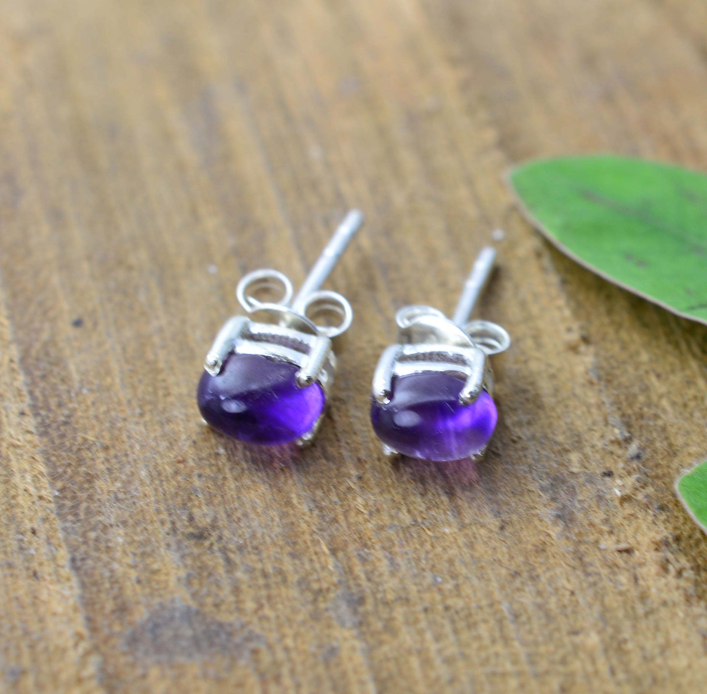 925 SOLID STERLING SILVER PURPLE AMETHYST STUD EARRING