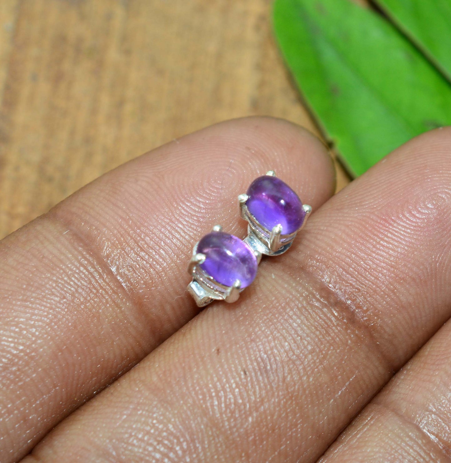 925 SOLID STERLING SILVER PURPLE AMETHYST STUD EARRING