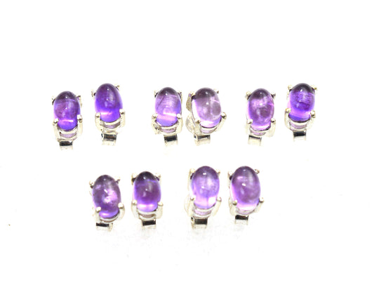 WHOLESALE 5PR 925 SOLID STERLING SILVER PURPLE AMETHYST STUD EARRING LOT